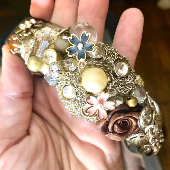 OOAK Upcycled Collage Altered Art Nouveau Wedding Fairy Brunette TieOn Headband main image 4